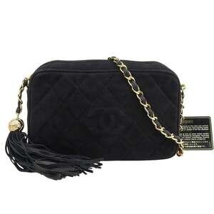 CHANEL No. 3 Coco Mark Chain Shoulder Bag Suede Black